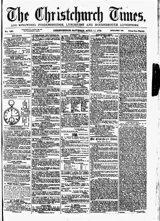 cover page of Christchurch Times published on April 19, 1873