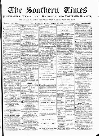 cover page of Southern Times and Dorset County Herald published on April 19, 1879