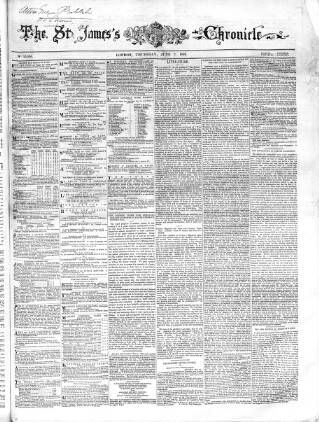 cover page of Saint James's Chronicle published on June 2, 1859
