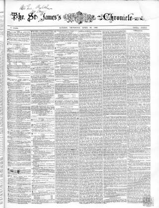 cover page of Saint James's Chronicle published on April 26, 1860