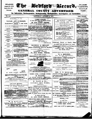cover page of Bedford Record published on August 11, 1877