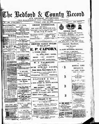 cover page of Bedford Record published on April 26, 1898