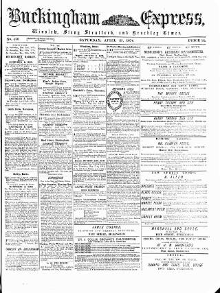 cover page of Buckingham Express published on April 25, 1874