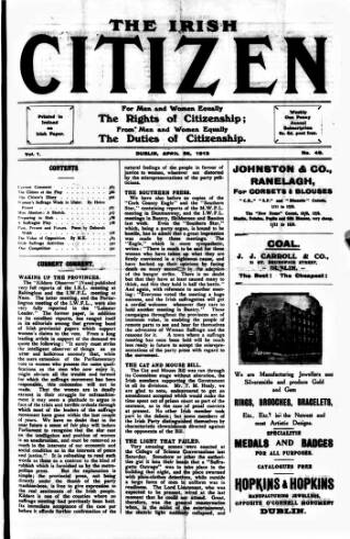 cover page of Irish Citizen published on April 26, 1913