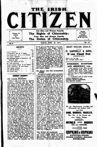 cover page of Irish Citizen published on April 18, 1914