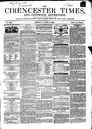 cover page of Cirencester Times and Cotswold Advertiser published on June 2, 1862
