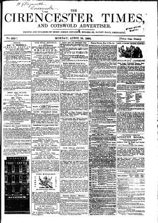 cover page of Cirencester Times and Cotswold Advertiser published on April 25, 1864