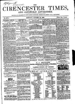 cover page of Cirencester Times and Cotswold Advertiser published on August 12, 1867