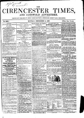cover page of Cirencester Times and Cotswold Advertiser published on December 2, 1867