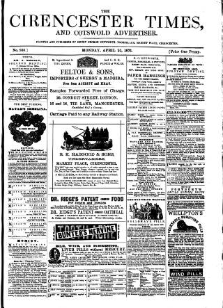 cover page of Cirencester Times and Cotswold Advertiser published on April 24, 1871