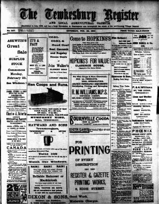 cover page of Tewkesbury Register published on February 23, 1924