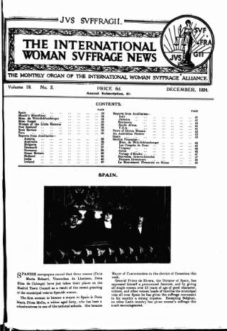 cover page of International Woman Suffrage News published on December 5, 1924