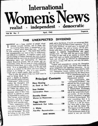 cover page of International Woman Suffrage News published on April 3, 1942
