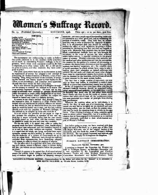 cover page of Women's Suffrage Record published on November 1, 1906