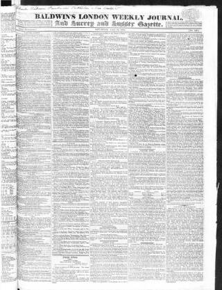 cover page of Baldwin's London Weekly Journal published on April 26, 1823