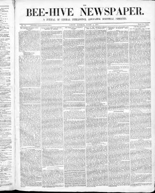 cover page of Bee-Hive published on August 8, 1863