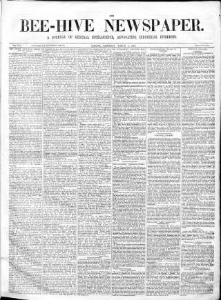 cover page of Bee-Hive published on March 5, 1864