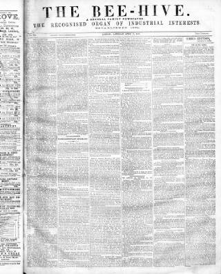 cover page of Bee-Hive published on April 17, 1869
