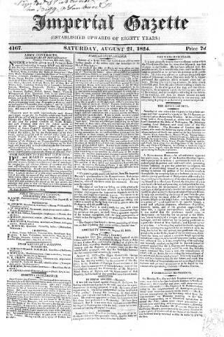 cover page of Imperial Weekly Gazette published on August 21, 1824
