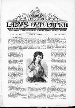 cover page of Lady's Own Paper published on August 31, 1872