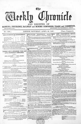 cover page of Weekly Chronicle (London) published on April 20, 1867