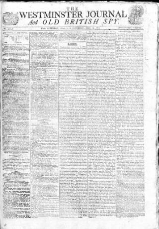 cover page of Westminster Journal and Old British Spy published on April 14, 1810