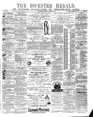 cover page of Bicester Herald published on April 24, 1885