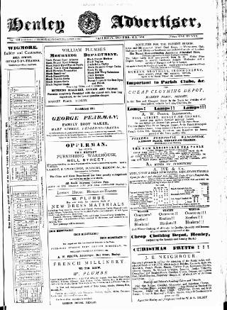 cover page of Henley Advertiser published on December 5, 1874