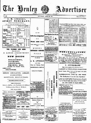 cover page of Henley Advertiser published on April 20, 1878