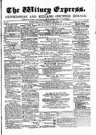 cover page of Witney Express and Oxfordshire and Midland Counties Herald published on April 24, 1873