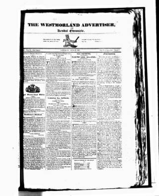 cover page of Westmorland Advertiser and Kendal Chronicle published on June 2, 1821