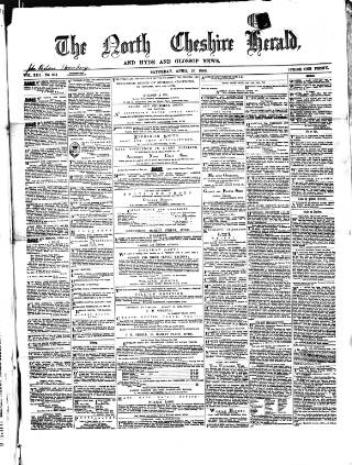 cover page of Hyde & Glossop Weekly News, and North Cheshire Herald published on April 25, 1868
