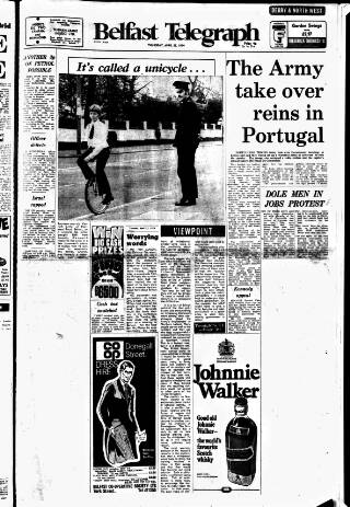 cover page of Belfast Telegraph published on April 25, 1974