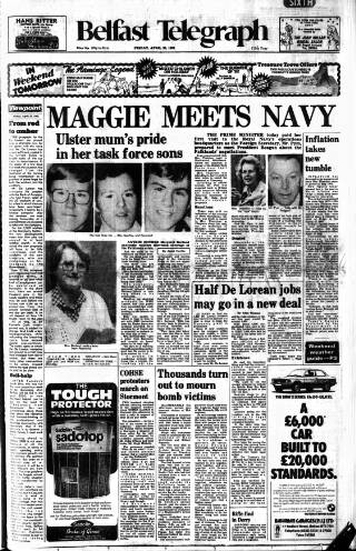 cover page of Belfast Telegraph published on April 23, 1982