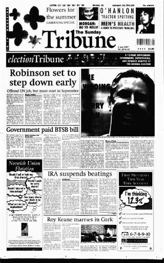 cover page of Sunday Tribune published on June 1, 1997