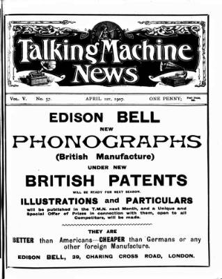 cover page of Talking Machine News published on April 1, 1907
