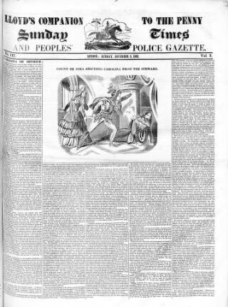 cover page of Lloyd's Companion to the Penny Sunday Times and Peoples' Police Gazette published on December 3, 1843