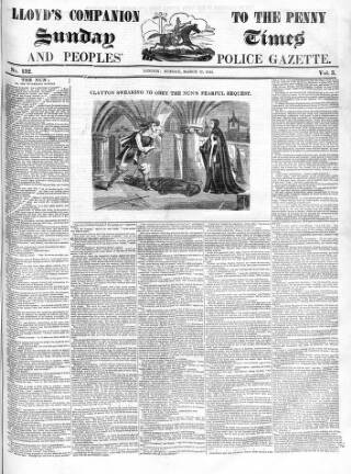cover page of Lloyd's Companion to the Penny Sunday Times and Peoples' Police Gazette published on March 17, 1844