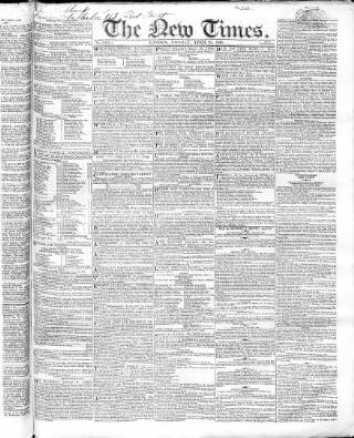 cover page of New Times (London) published on April 25, 1825
