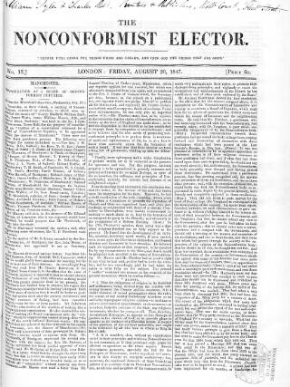 cover page of Nonconformist Elector published on August 20, 1847