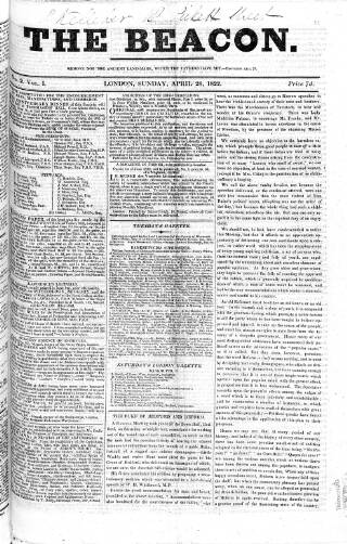 cover page of Beacon (London) published on April 28, 1822
