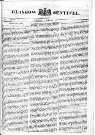 cover page of Glasgow Sentinel published on April 17, 1822