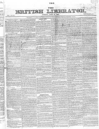 cover page of British Liberator published on April 21, 1833