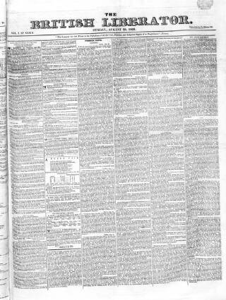 cover page of British Liberator published on August 25, 1833