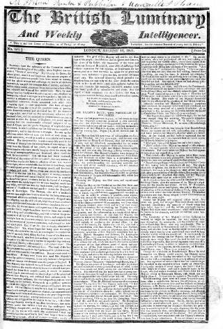 cover page of British Luminary published on August 12, 1821