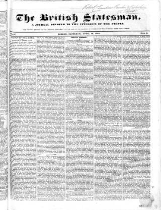 cover page of British Statesman published on April 16, 1842