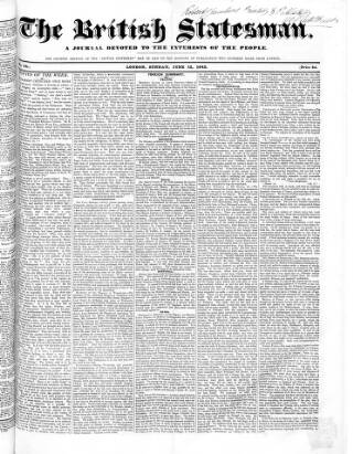 cover page of British Statesman published on June 12, 1842