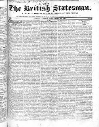 cover page of British Statesman published on August 27, 1842