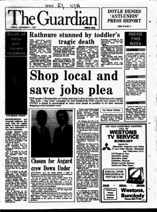 cover page of Enniscorthy Guardian published on December 4, 1987