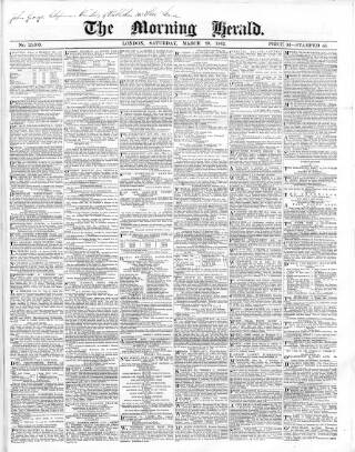 cover page of Morning Herald (London) published on March 29, 1862
